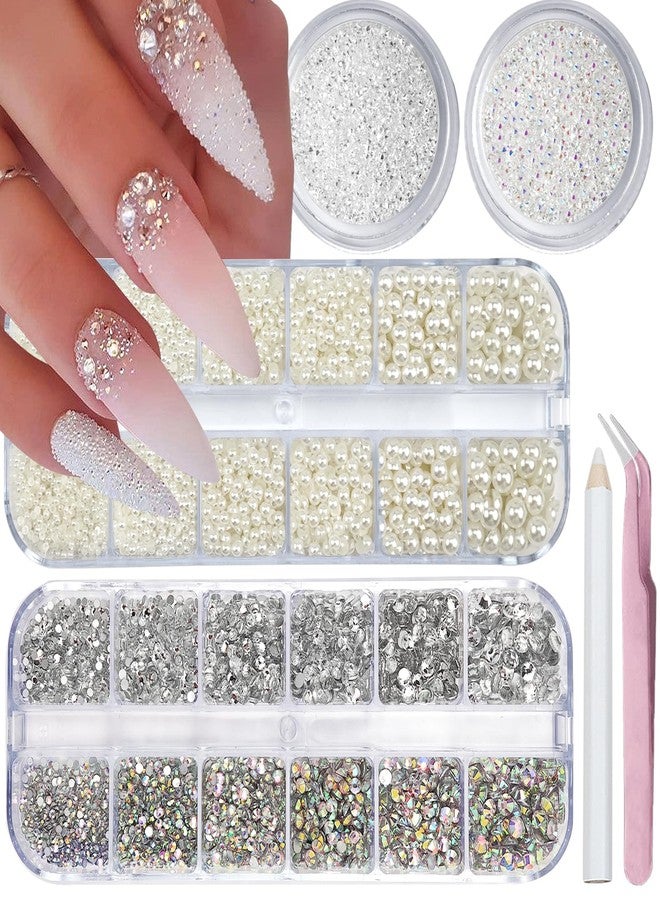 VOTACOS 4 Boxes Flatback Rhinestones and Pearls Nail Charms for Acrylics - Crystals, Half Rounds, and Accessories for DIY Nail Art Decor - Image 1
